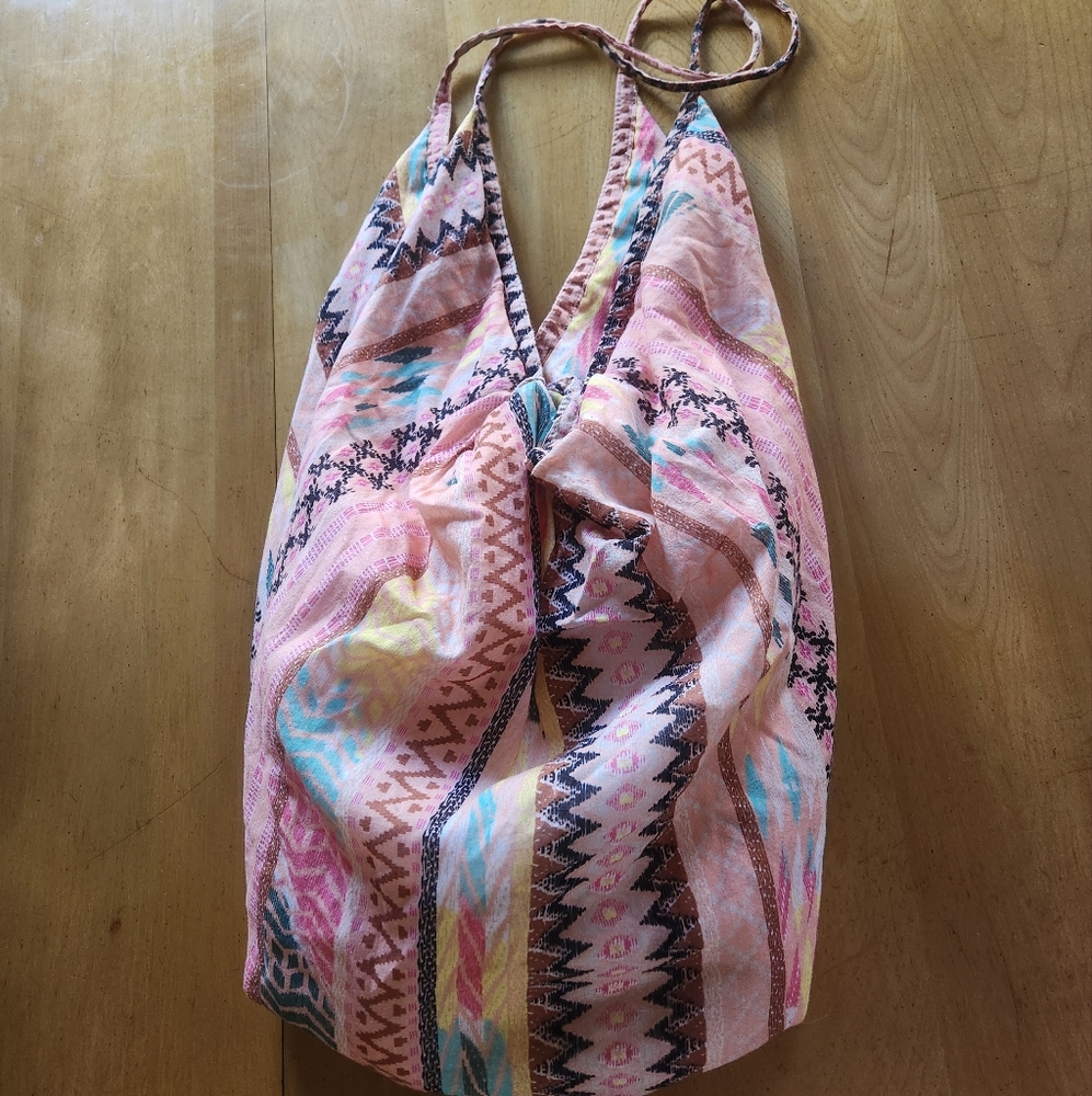 Pink and Black Hobo Bag with Geometric Pattern